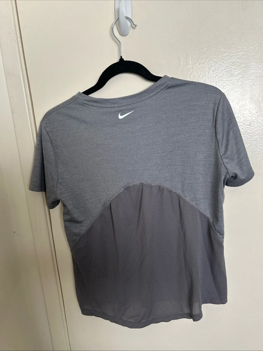 Nike Women's Grey Short-Sleeve Performance Tee with White Swoosh